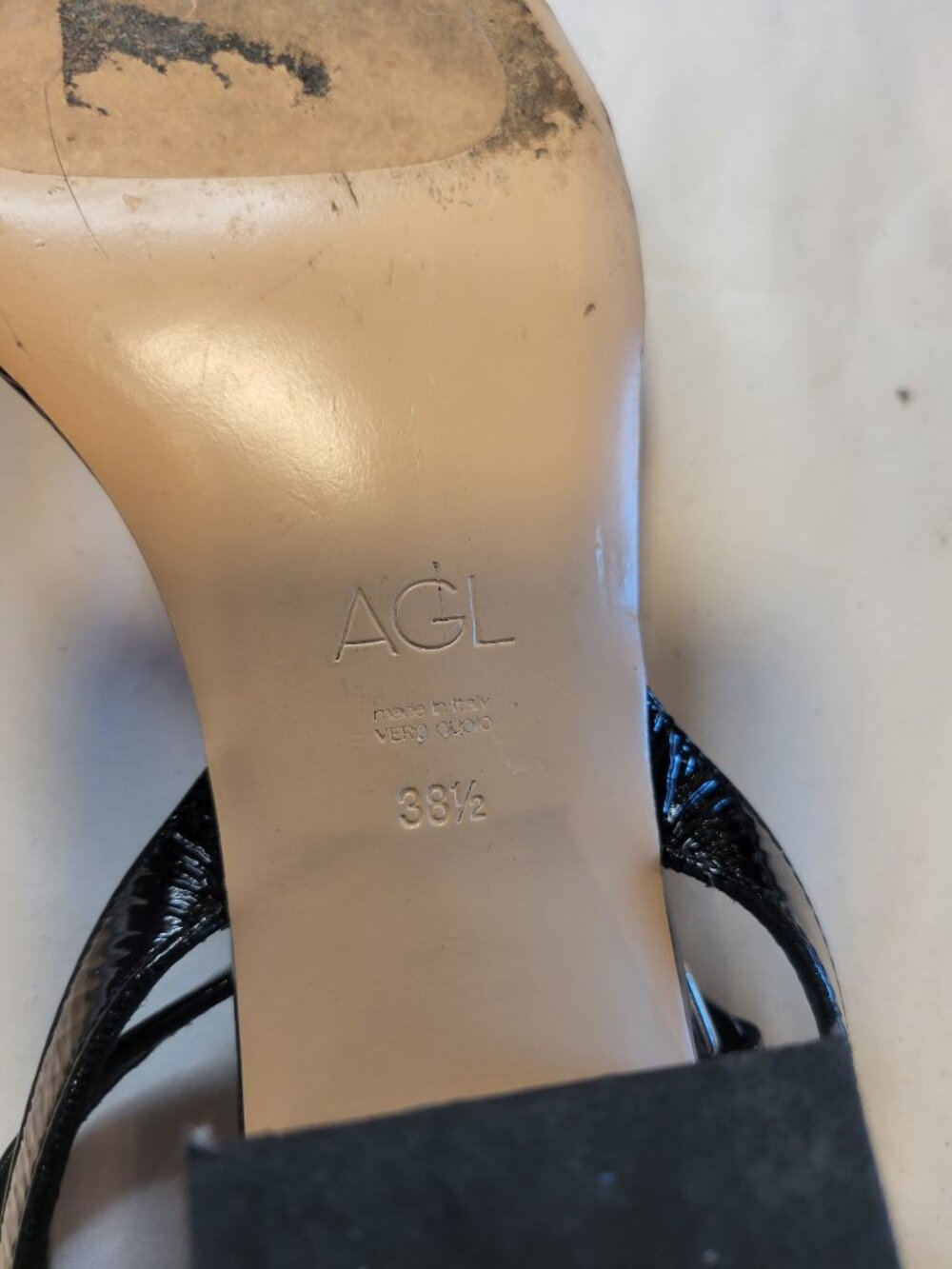AGL Black Patent Leather Square Toe Block Heel Ankle Strap Sandals EU 38.5 Italy - Picture 9 of 12